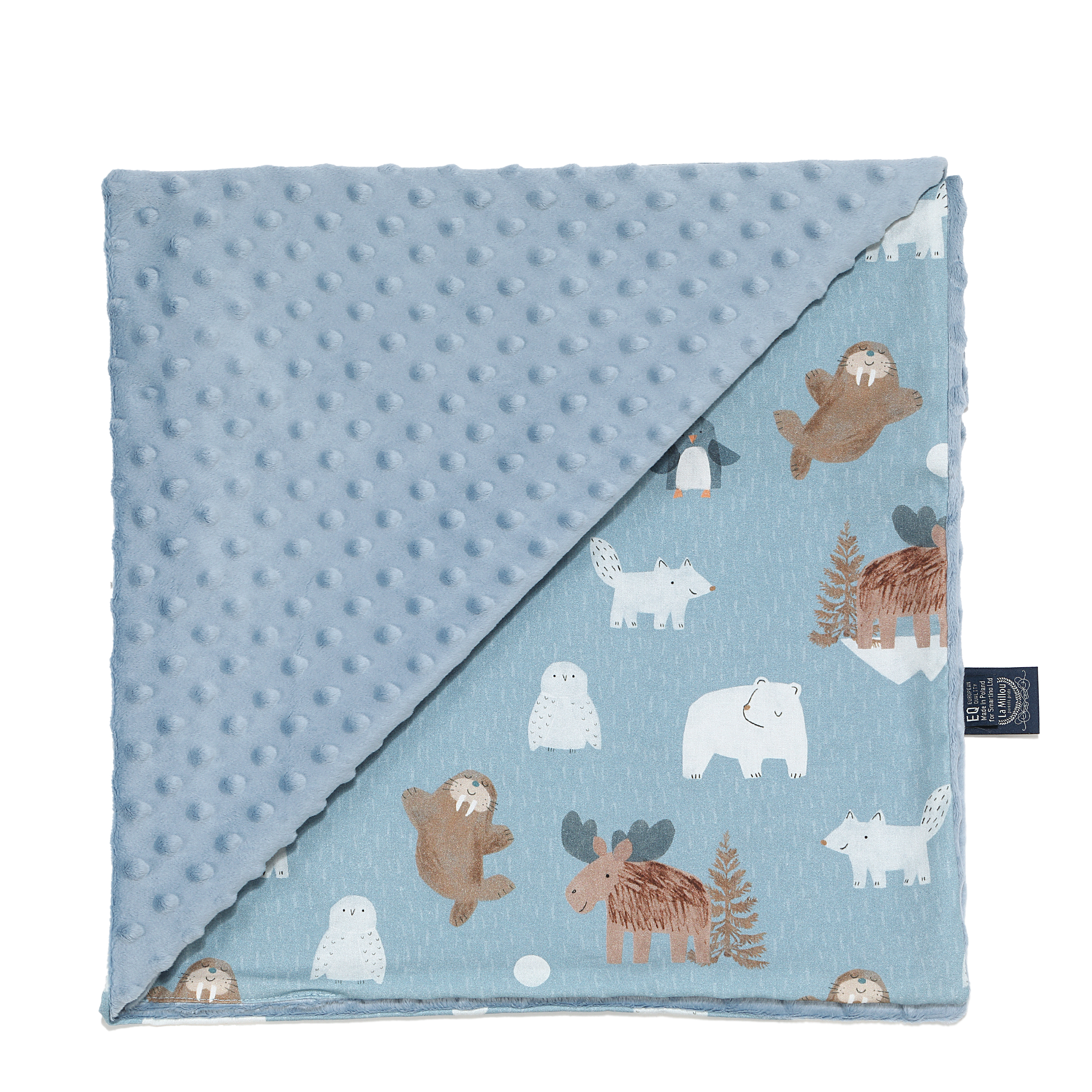 La Millou 單面巧柔豆豆毯｜北極好朋友(藍底)｜哥倫比亞藍