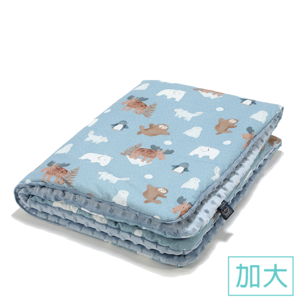 La Millou波蘭 暖膚豆豆毯加大｜北極好朋友(藍底)｜哥倫比亞藍