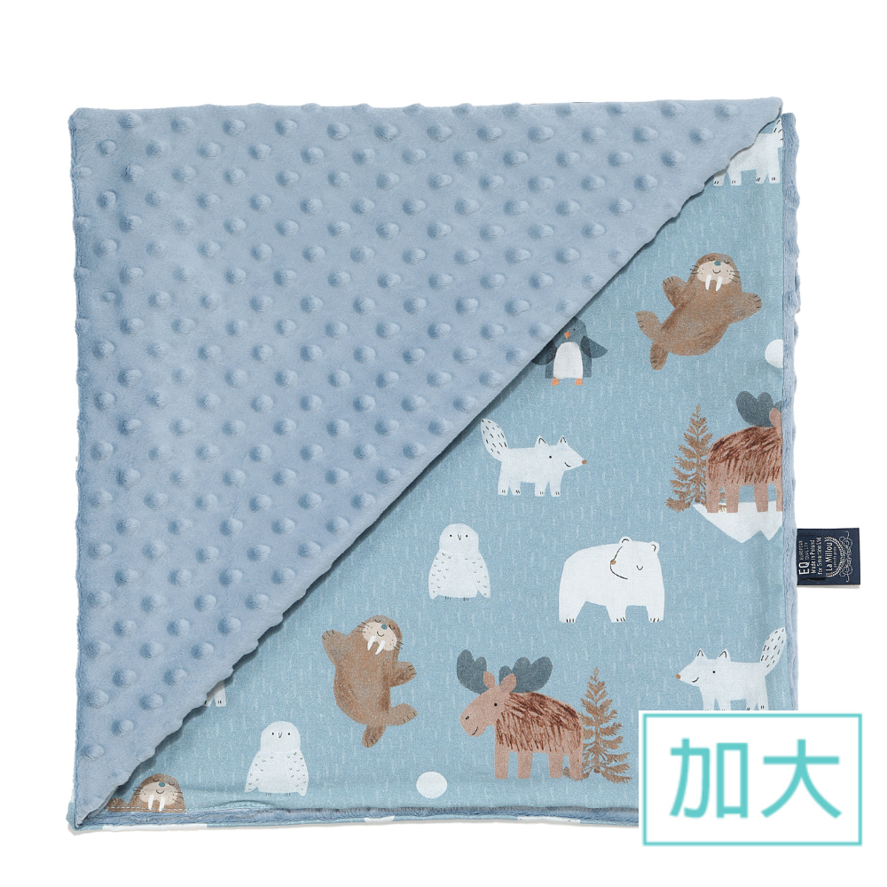 La Millou波蘭 單面巧柔豆豆毯加大｜北極好朋友(藍底)｜哥倫比亞藍