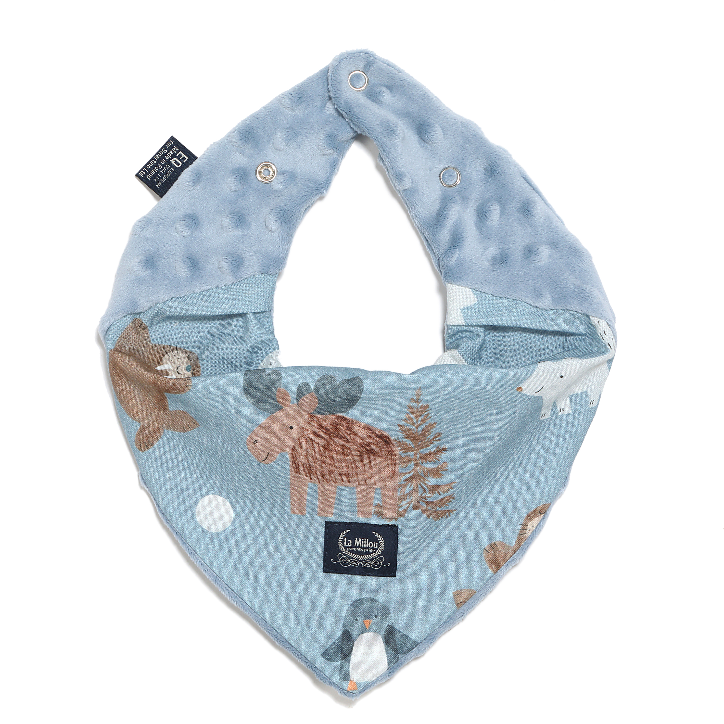 La Millou波蘭 豆豆圍兜領巾｜北極好朋友(藍底)｜哥倫比亞藍