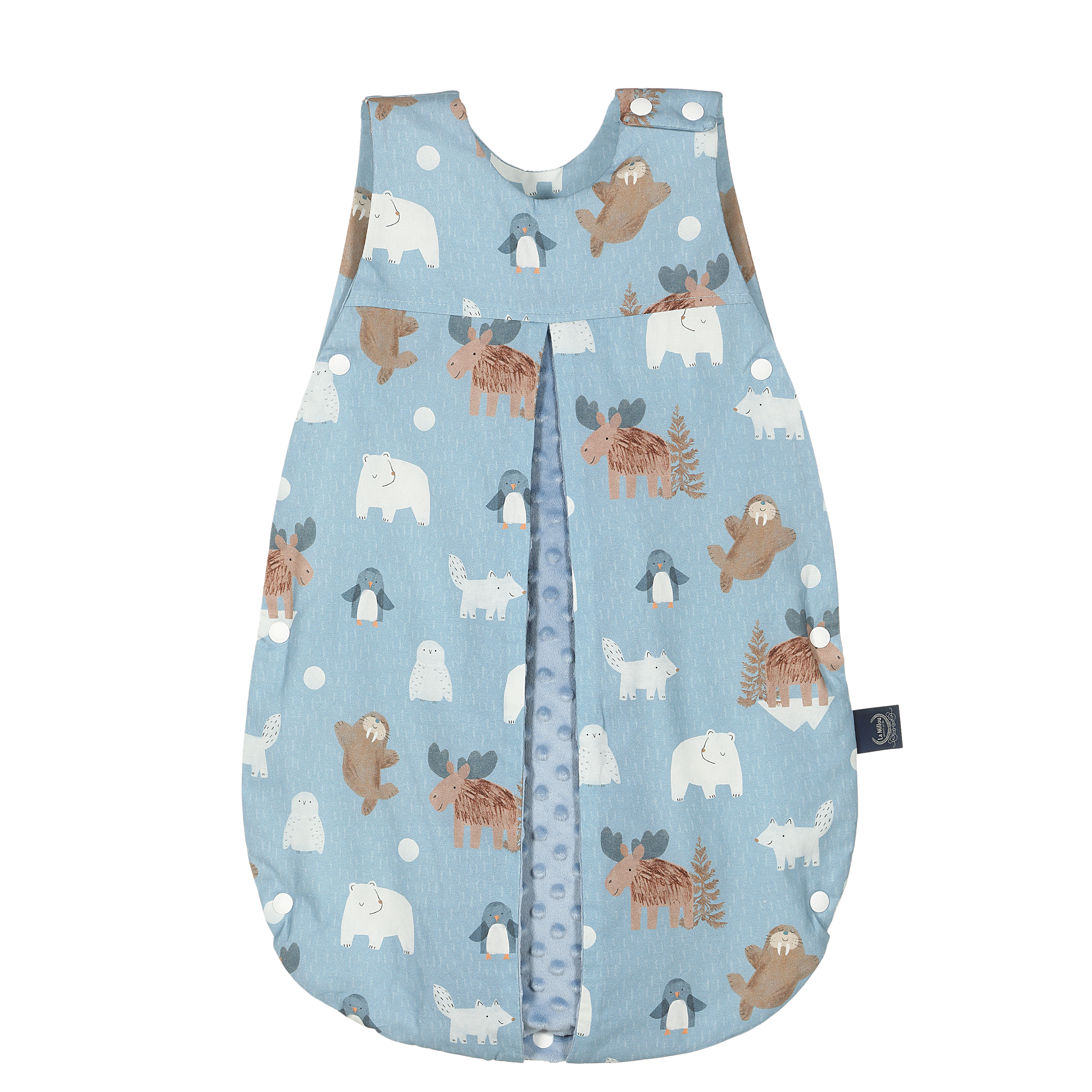 La Millou波蘭 豆豆防踢被/防踢背心分腿扣(70cm)｜北極好朋友(藍底)｜哥倫比亞藍