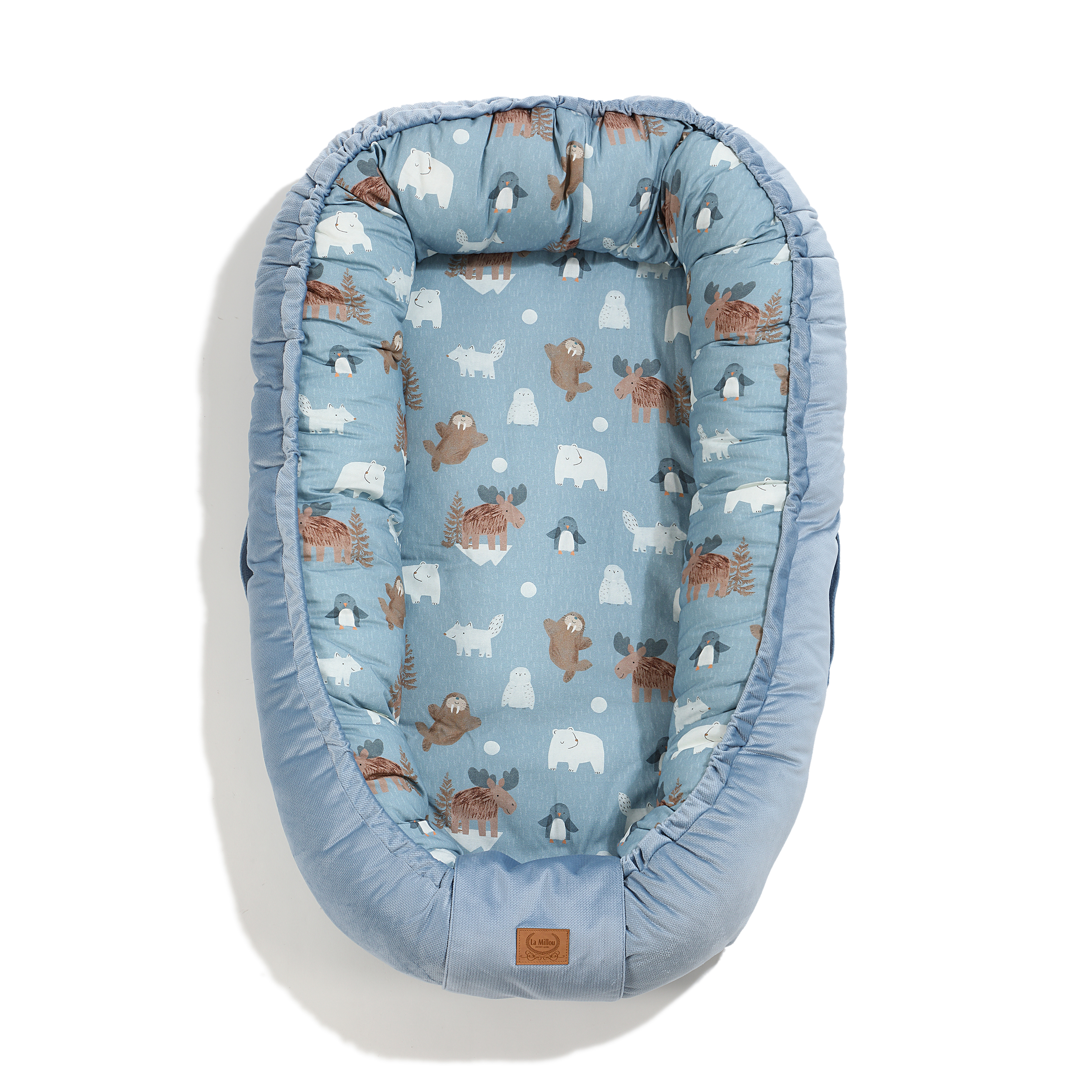 La Millou波蘭 Velvet頂級棉柔嬰兒睡窩(鋪棉版)｜北極好朋友(藍底)｜舒柔墨藍