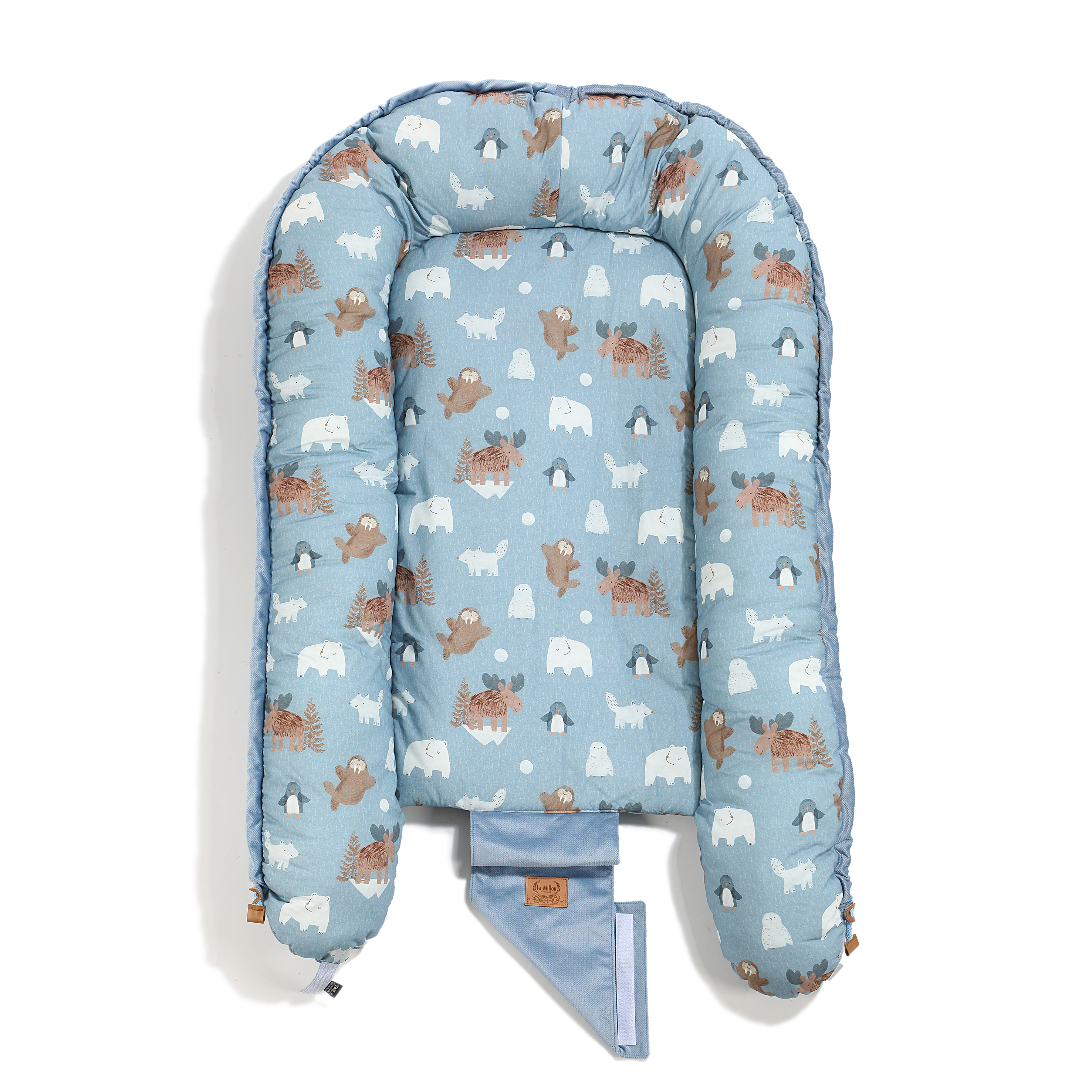 La Millou波蘭 Velvet頂級棉柔嬰兒睡窩(鋪棉版)｜北極好朋友(藍底)｜舒柔墨藍