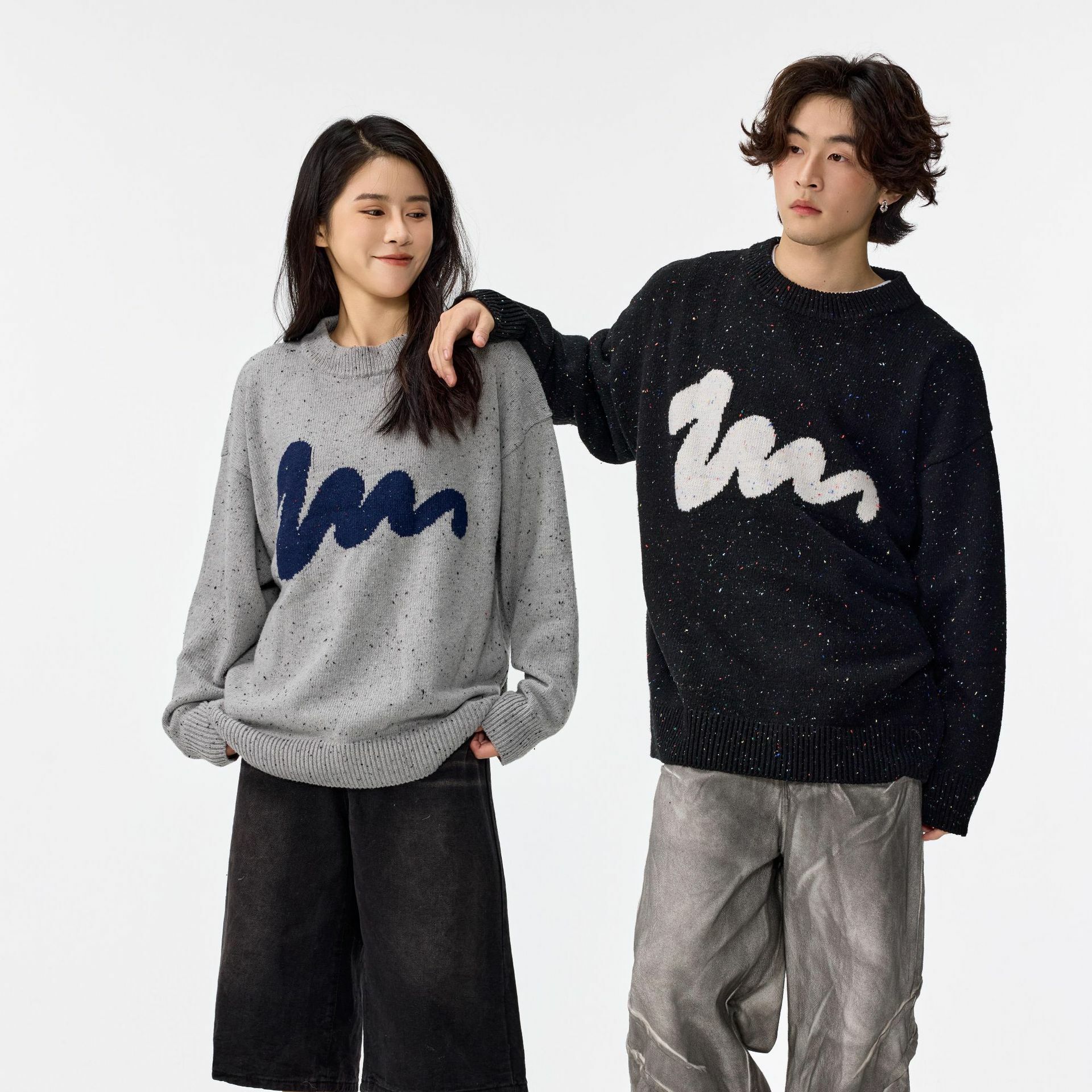 11M08 抽象幾何混色點點針織毛衣 三色