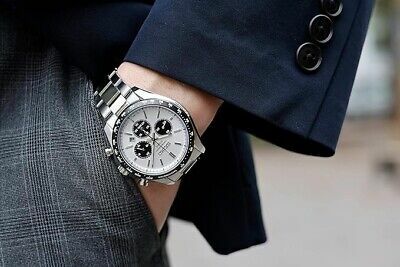 Japanese version Seiko Selection Solar Chronograph Tachymeter Panda-Dial SBPY165 White Panda / SBPY167 Black /  SBPY169 Band Color Black Solar Chronograph Watch 42.2mm
