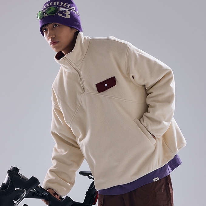 11M13 立領搖粒絨撞色工裝上衣 三色