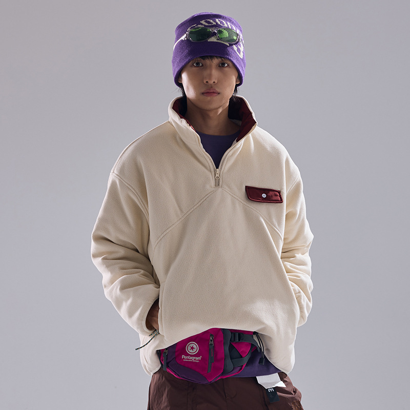 11M13 立領搖粒絨撞色工裝上衣 三色