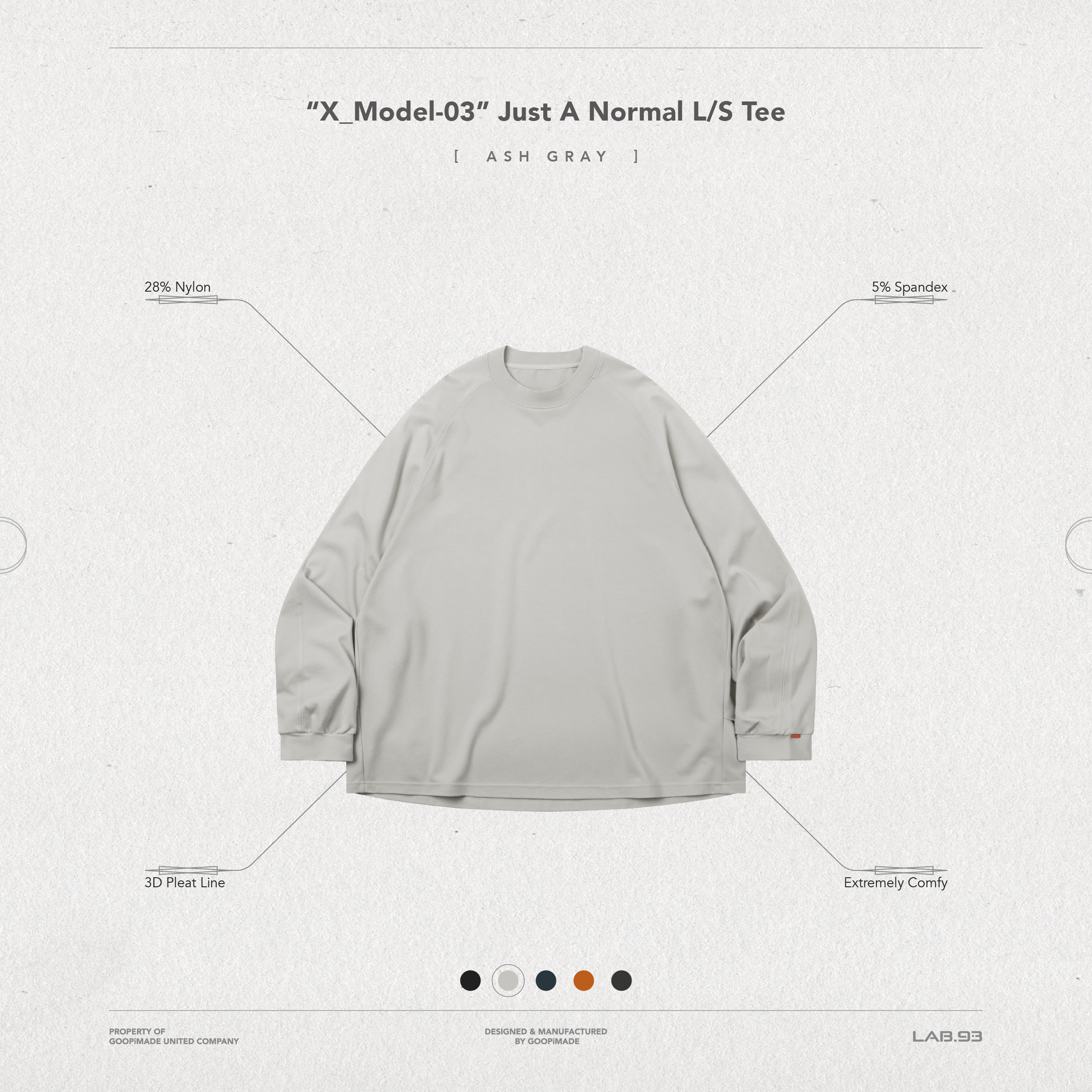 GOOPiMADE “X_Model-03” Just A Normal L/S Tee - Ash Gray