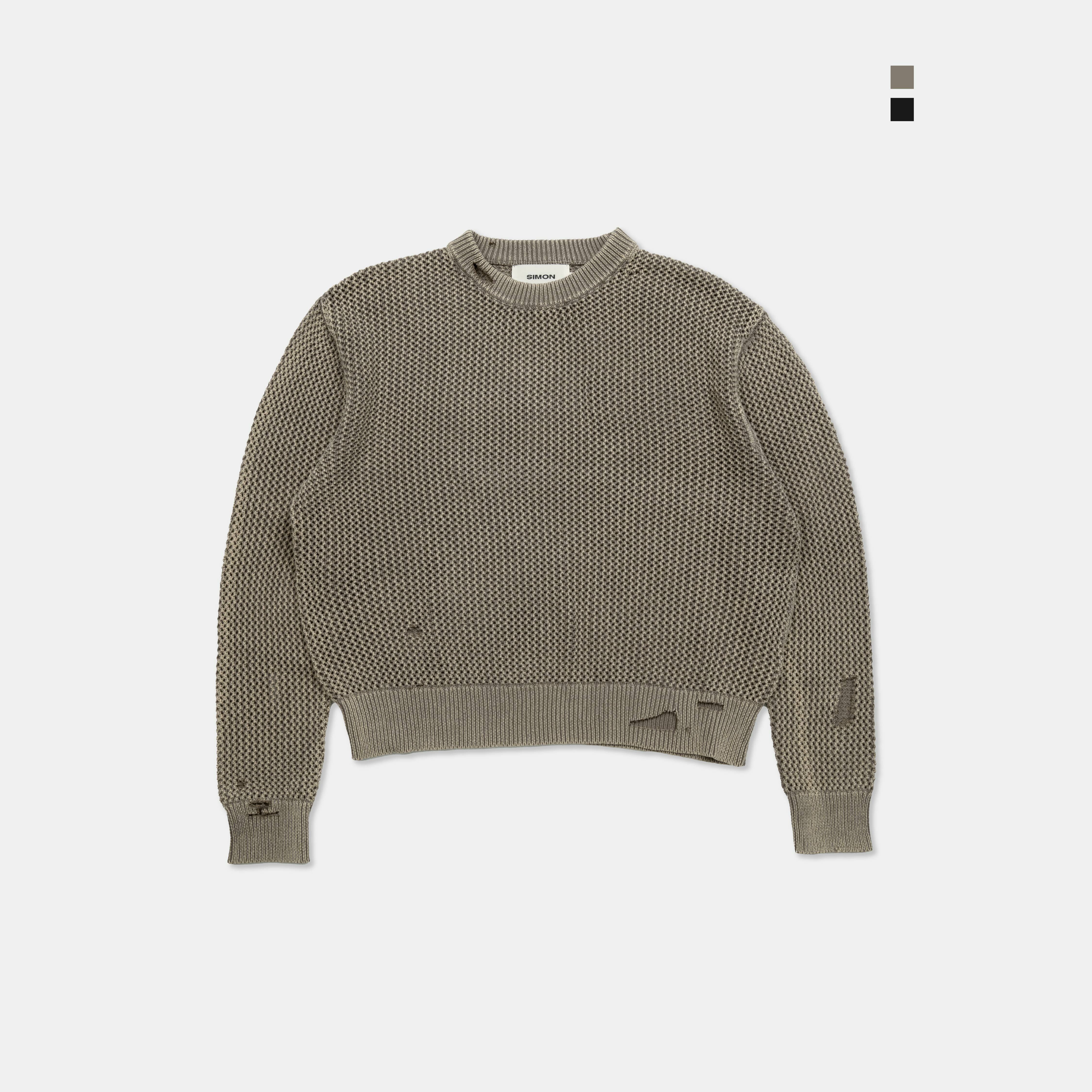 SIMON MADE TL-2417 鎖鏈 舊化 破壞 針織 大學T