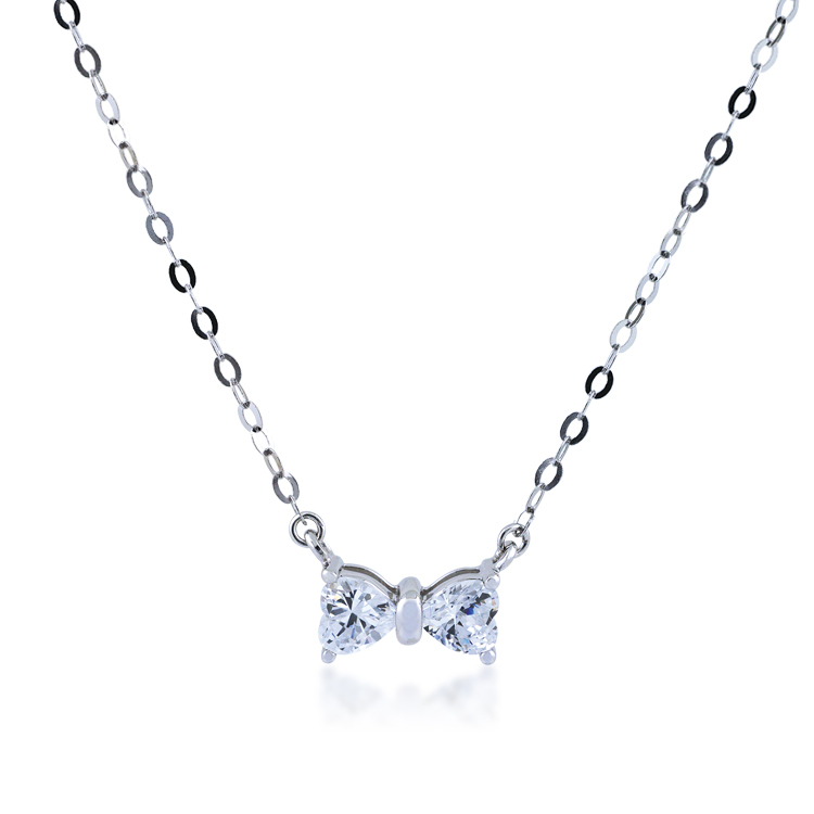 925純銀「蝴蝶結」晶鑽套鍊(16吋+2公分延長鍊)-SDS0001