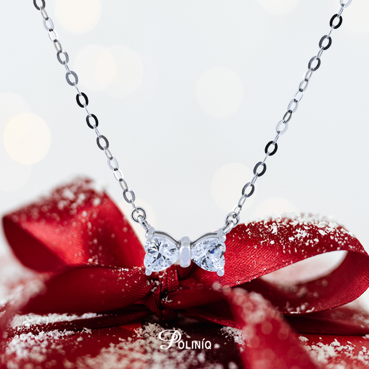 925純銀「蝴蝶結」晶鑽套鍊(16吋+2公分延長鍊)-SDS0001