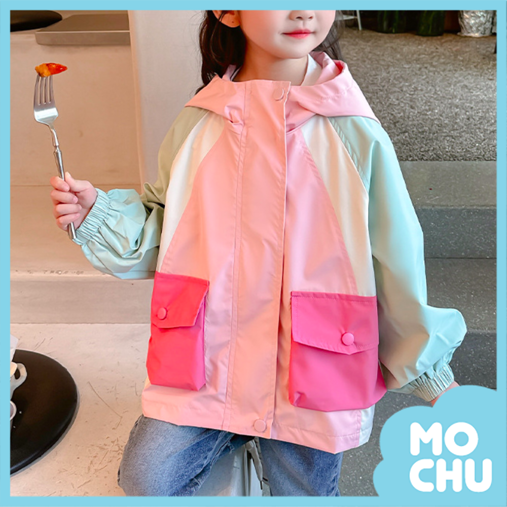 粉彩拼色連帽夾克