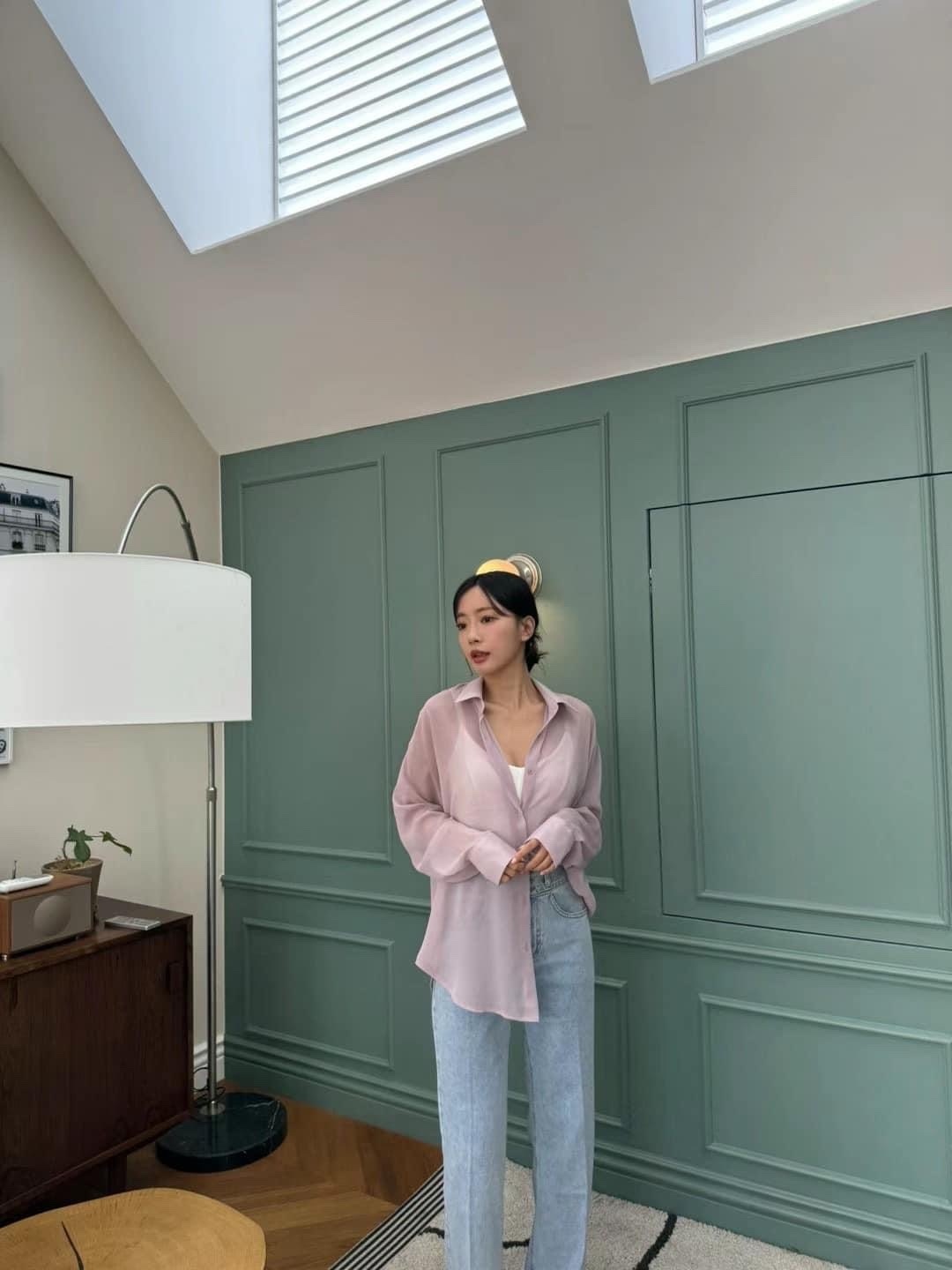 時尚感後開衩綁結罩衫