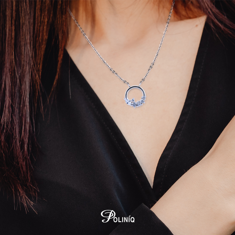 925純銀 「Moon 月神」 晶鑽套鍊 (16吋+2公分延長鍊)- SDS0026
