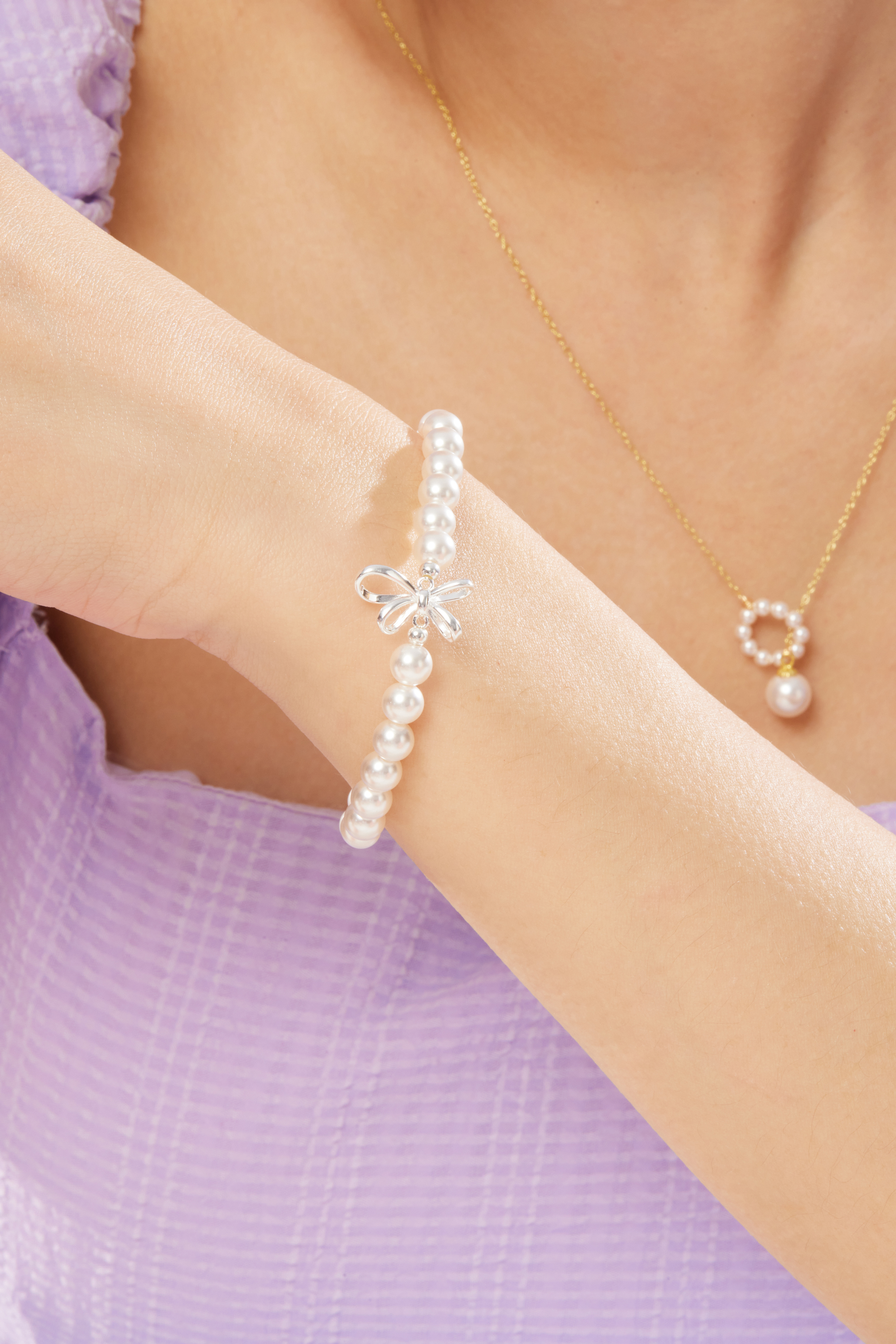B316 | 純銀蝴蝶結珍珠手鍊