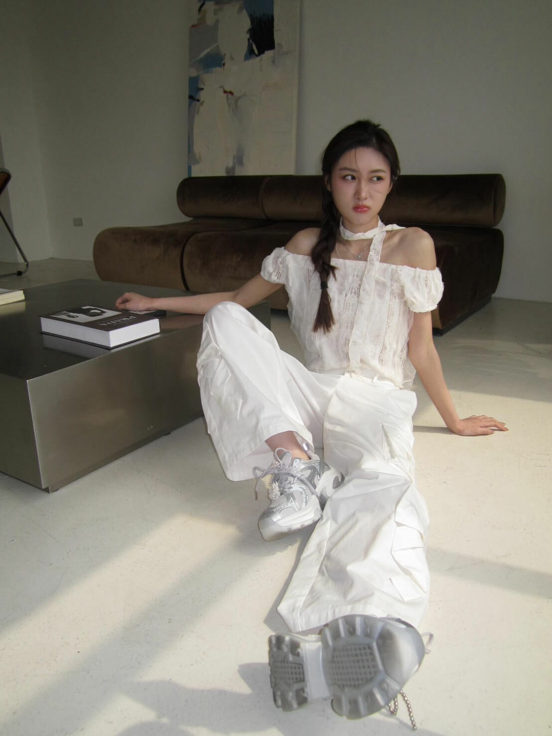 夏季 現貨!9.amez project KATIE RIBBON 凱蒂工裝褲(white)