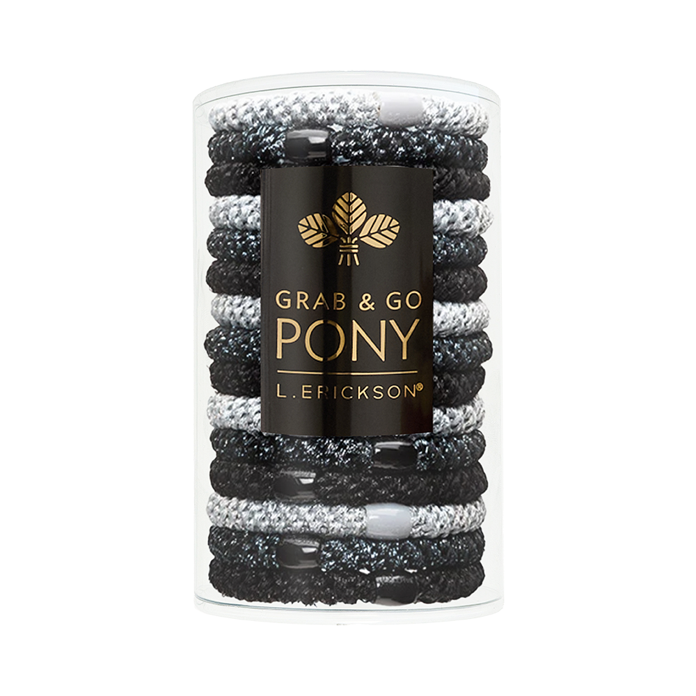 L. ERICKSON 彈力髮圈桶15入-粗版〈黑銀璀璨〉