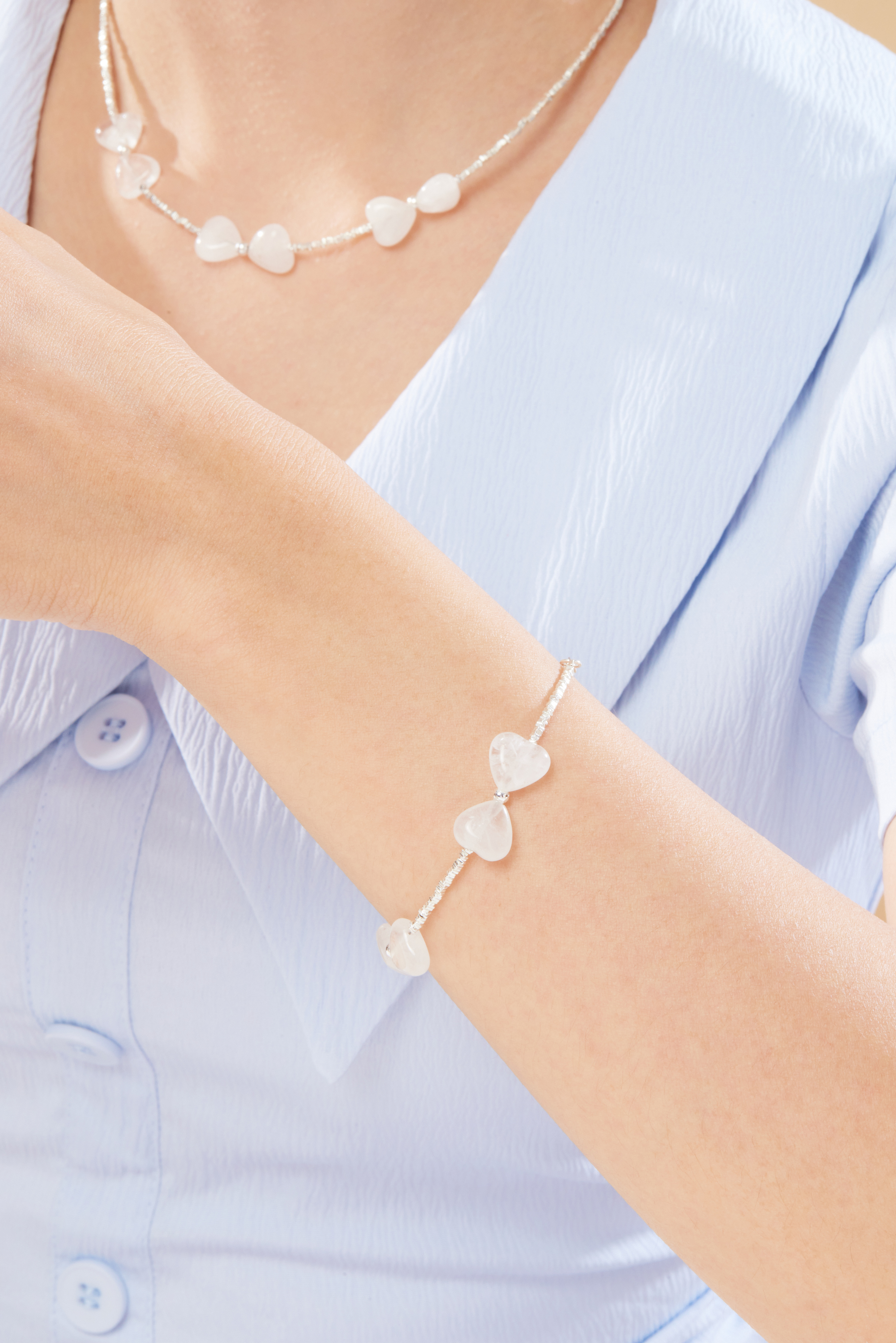 B318  |純銀白水晶蝴蝶結手鍊