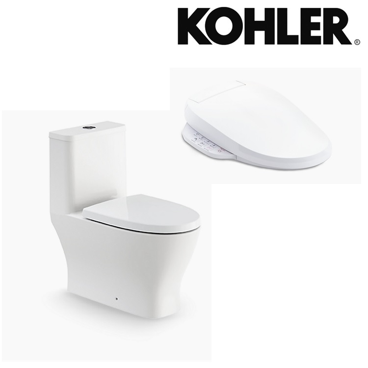 Kohler "Reach Up" K-25412H-HC-0 + K-8297MY-HC-0 One Piece Rimless Toilet with Dual Flush Flushing Technology w/ Bidet Seat Cover