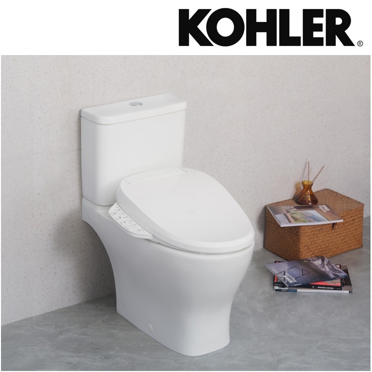 Kohler "Reach Up" K-21017H-HC-0 + K-8297MY-HC-0 Close-Coupled Dual Flush Washdown Toilet with Rimless Flushing Technology w/ Bidet Seat Cover