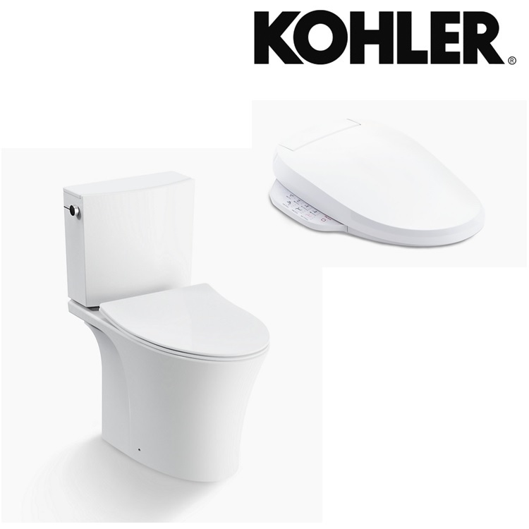 Kohler "Veil" K-23627H-HC-0 + K-8297MY-HC-0 Close-Coupled Dual Flush Washdown Toilet with Rimless Flushing Technology w/ Bidet Seat Cover