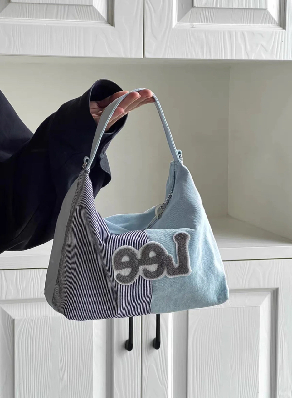 Lee 拼色牛仔餃子包 牛仔布 拼色 手提包 肩背包/預購