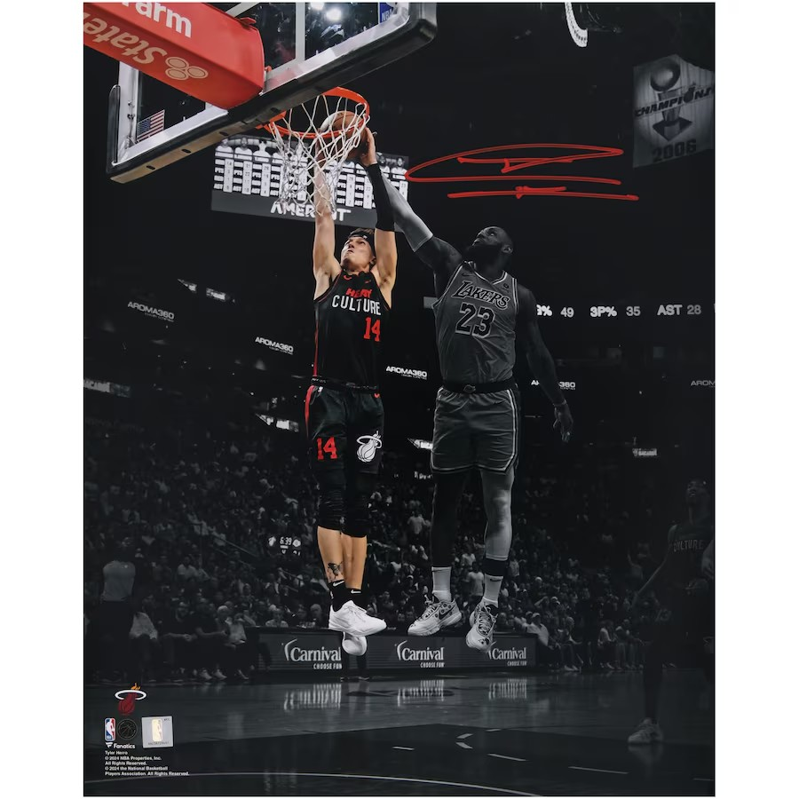 Tyler Herro Miami Heat Autographed 16" x 20" Spotlight Dunk vs. Los Angeles Lakers Photograph