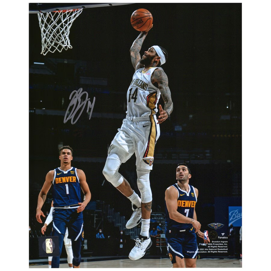 Brandon Ingram New Orleans Pelicans Autographed 8'' x 10'' Dunk in White vs. Denver Nuggets Photograph
