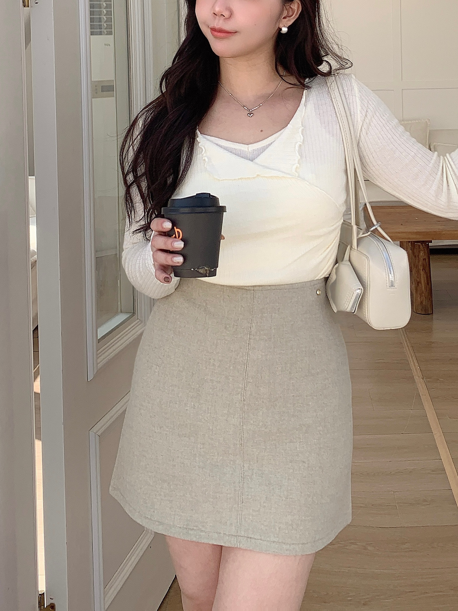 S~XL小金標Ａ字羊絨呢短裙(4 colors)