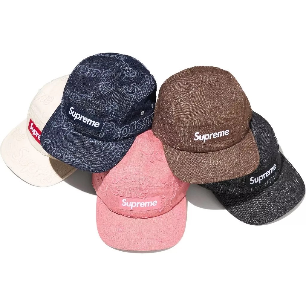 2024AW SUPREME LASERED DENIM CAMP CAP 雷射 刺繡 復古 LOGO 五分割 帽子 現貨