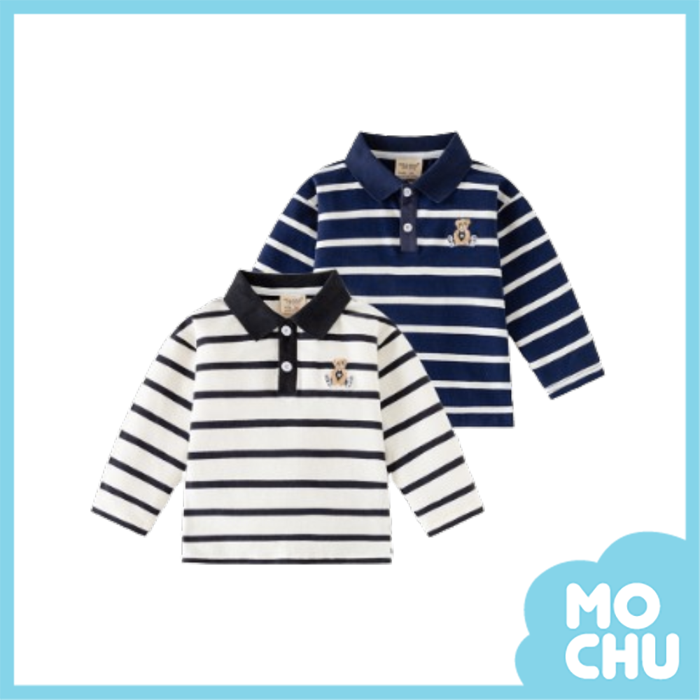 小熊刺繡條紋polo上衣(二色)