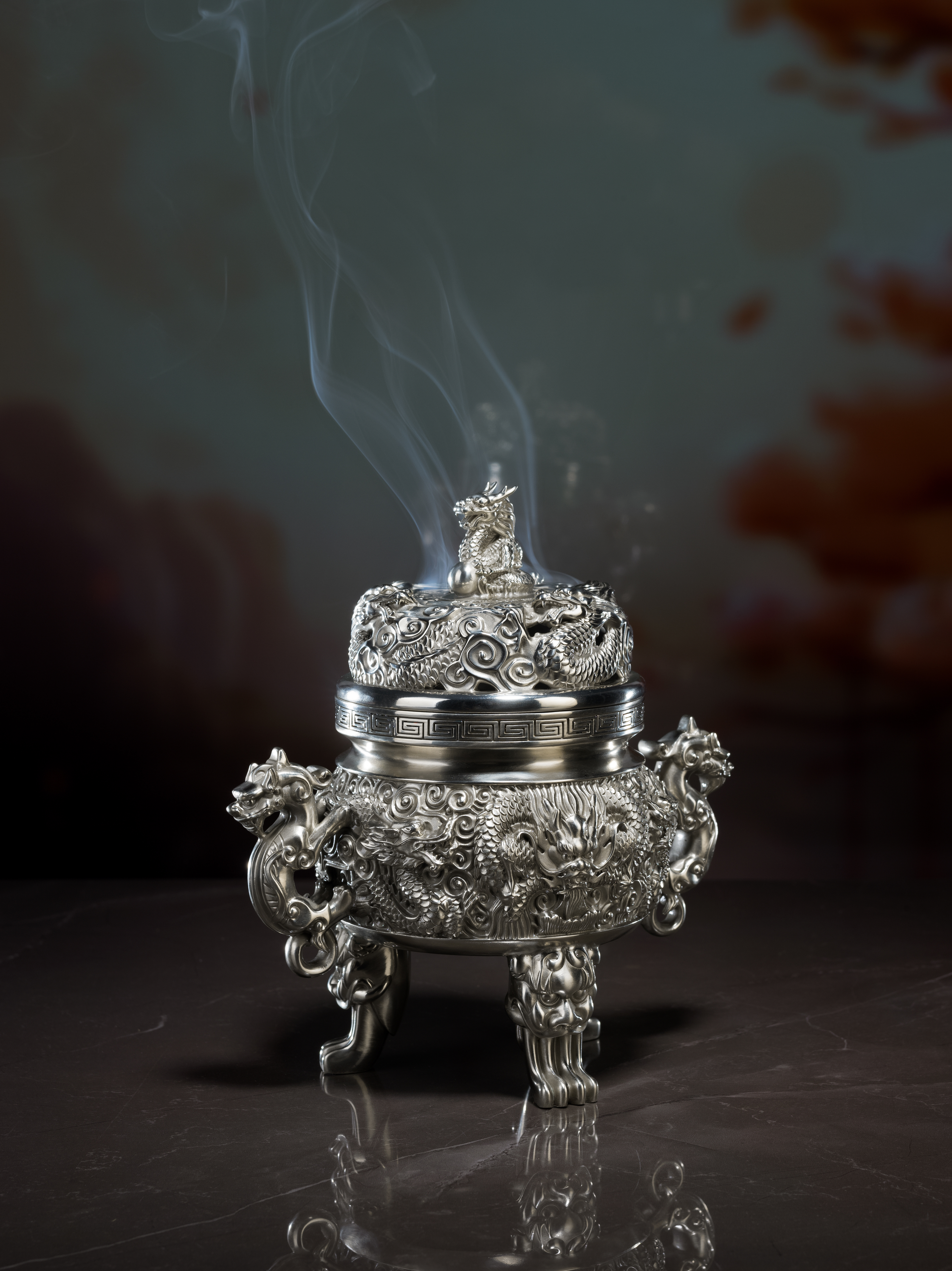 時代 平香炉 線香台 龍紋