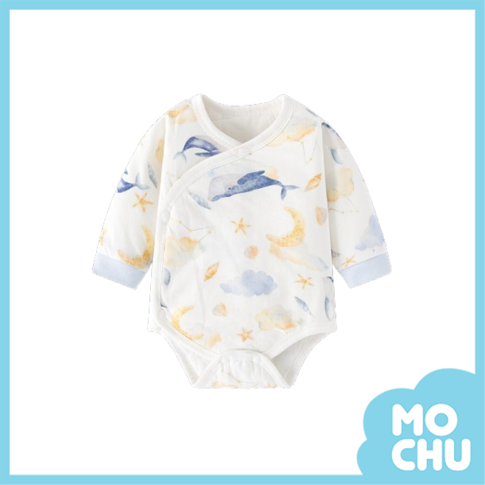 藍色鯨魚薄棉長袖包屁衣