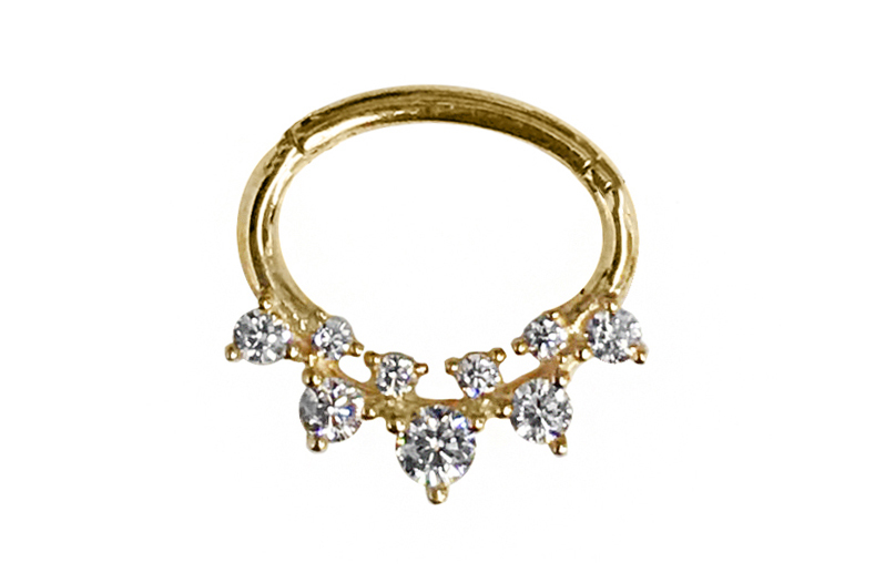 14K GOLD SEPTUM AND DAITH CLICKER with 9 CZ