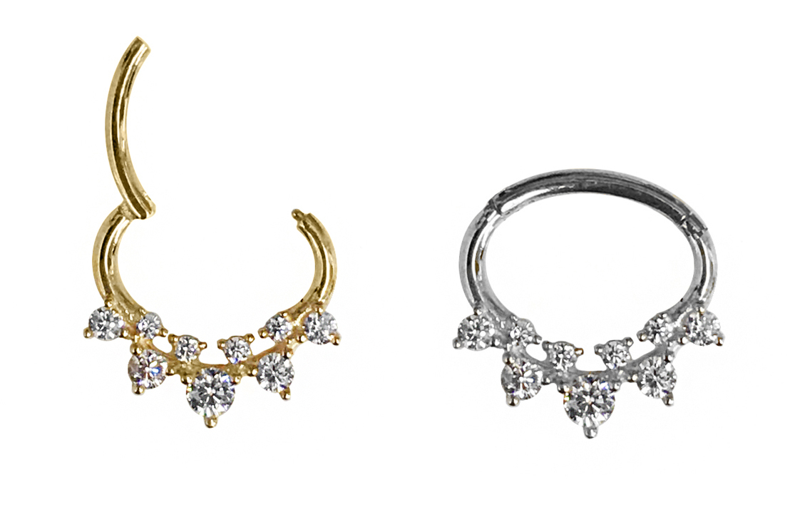 14K GOLD SEPTUM AND DAITH CLICKER with 9 CZ