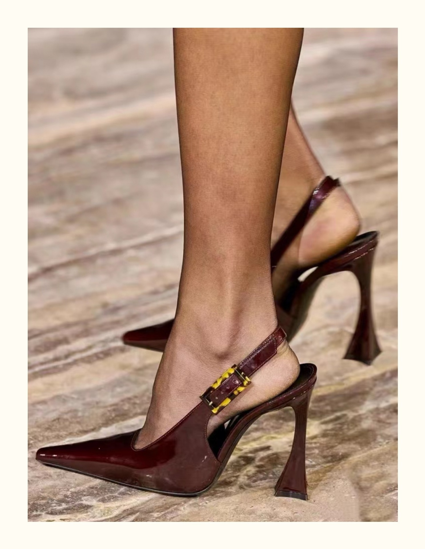 ROSE同款 玳瑁釦性感跟鞋(35-40)(酒紅/黑)