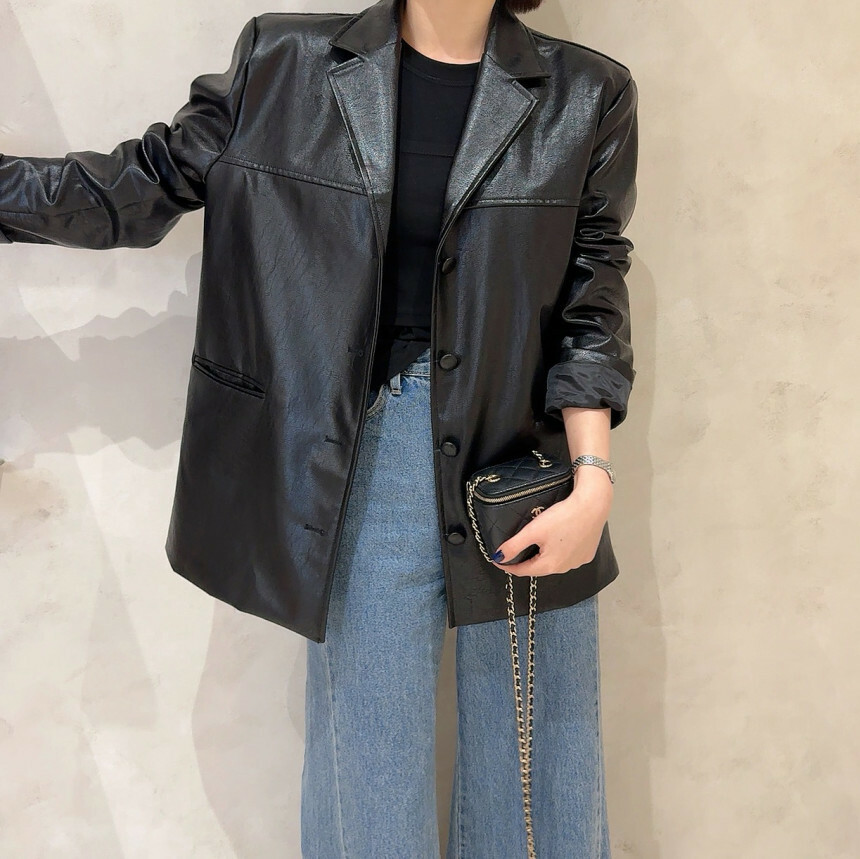 韓國東大門 帥氣皮質西裝外套