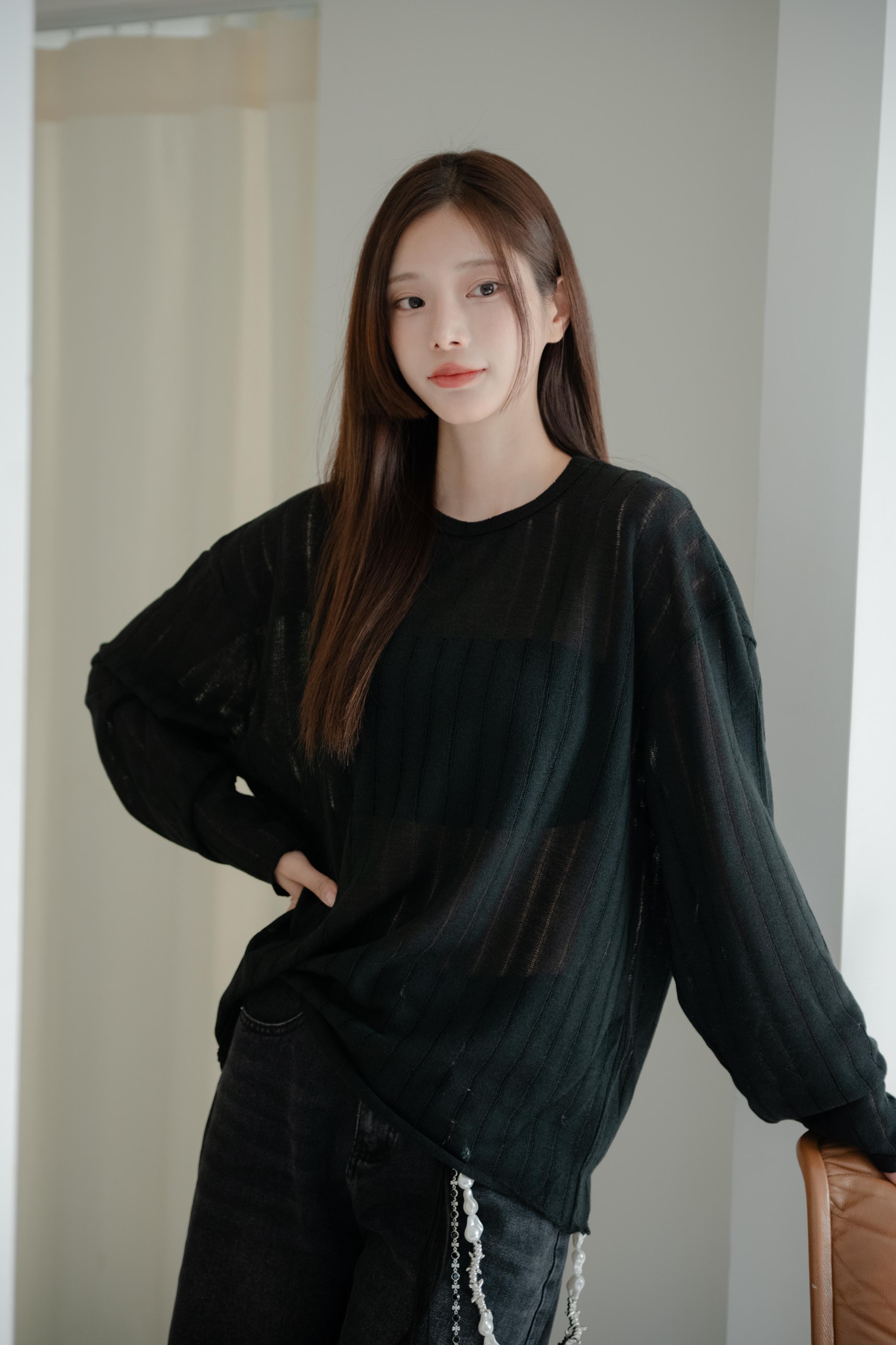 SIMON MADE TL-2422 鬆弛感 坑條 針織 薄長袖