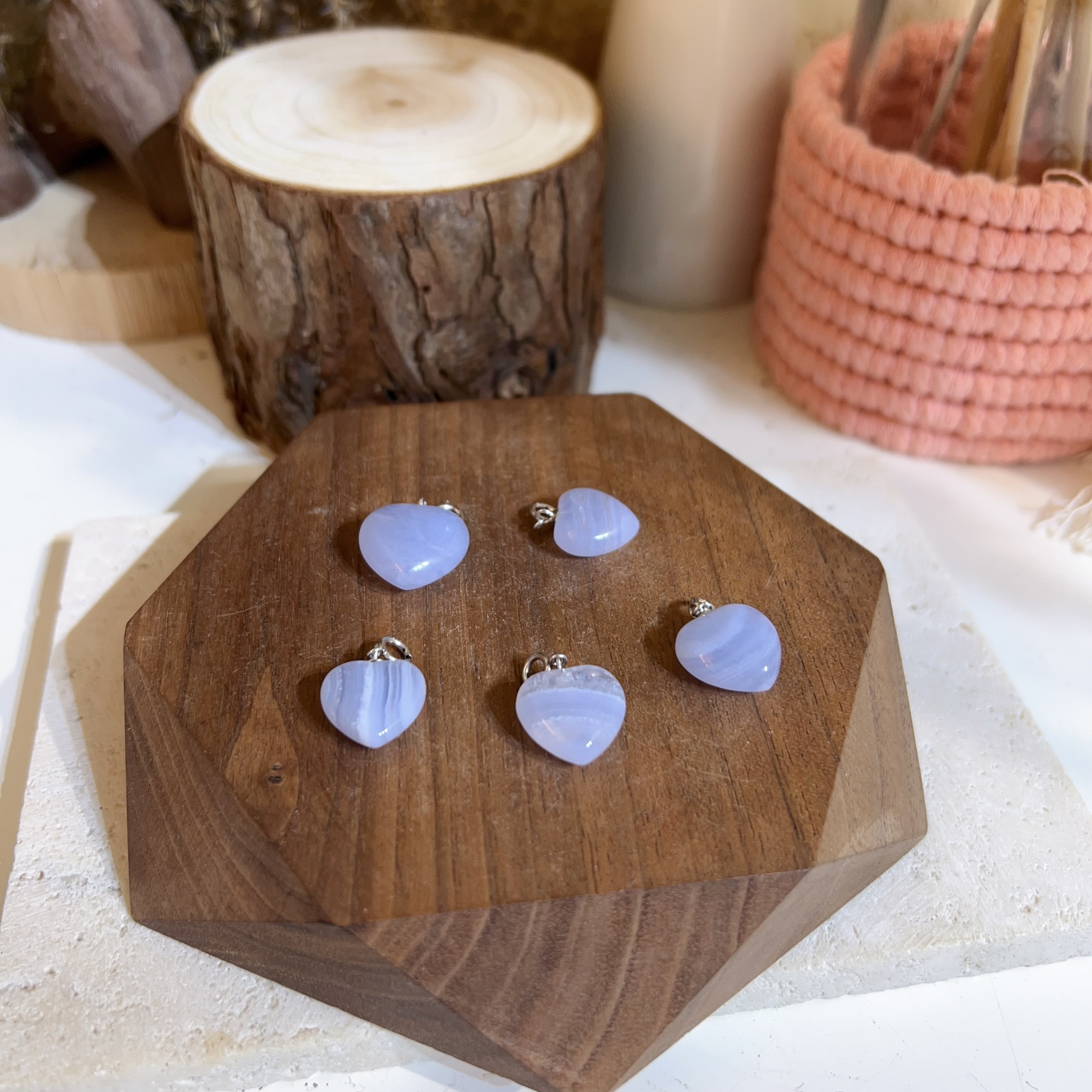 藍紋瑪瑙心心開口扣 (大)