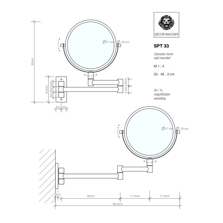 Décor Walther SPT 33 (0110960) 5x Wall Mounted Cosmetic Mirror *Display Item*