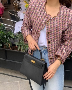 韓國東大門 波浪收邊粗花泥外套(紅/白)