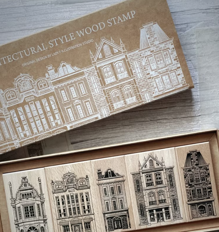 Lady F手繪溫室｜西式建築風格印章組 5顆入 (盒裝)