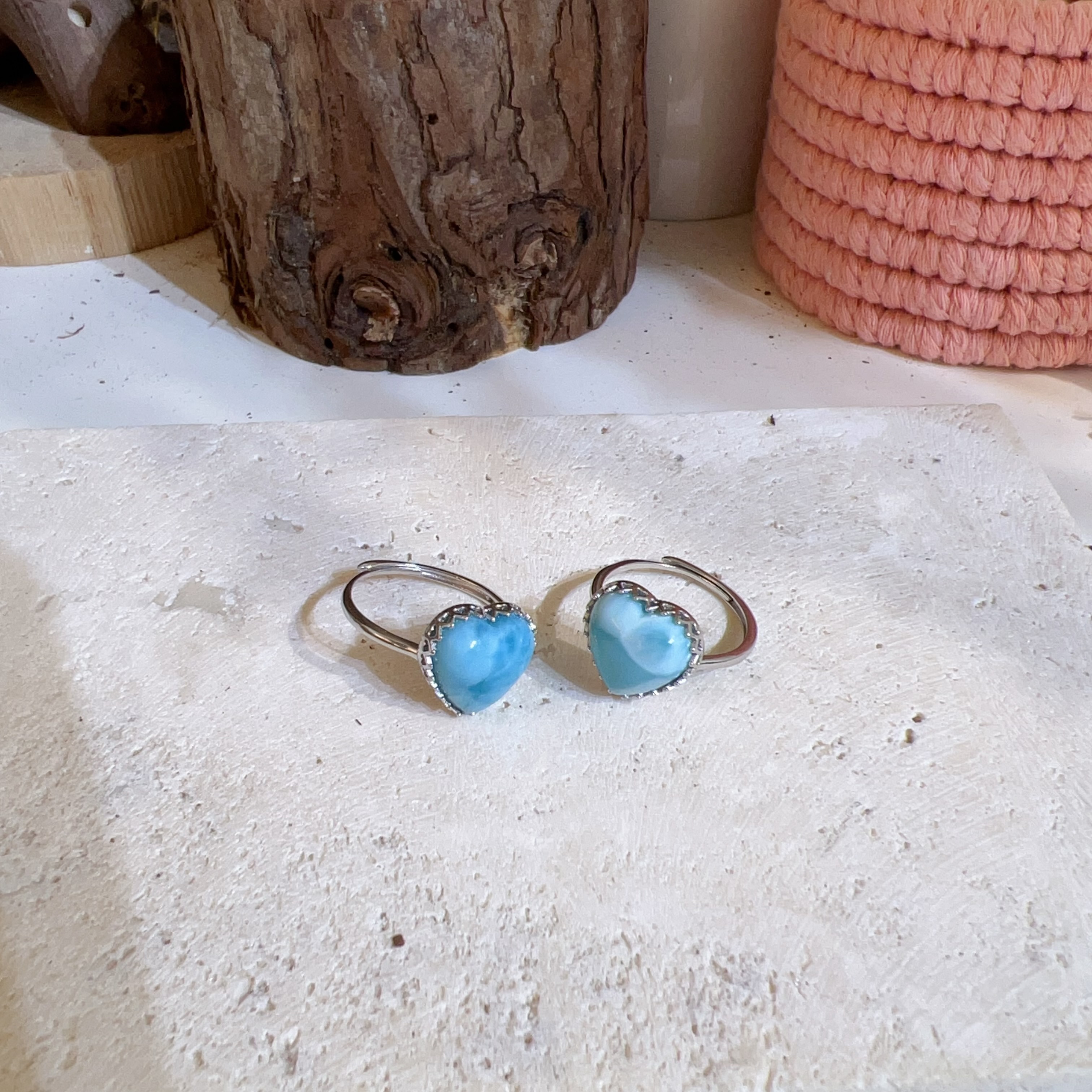 純銀海紋石心心戒指