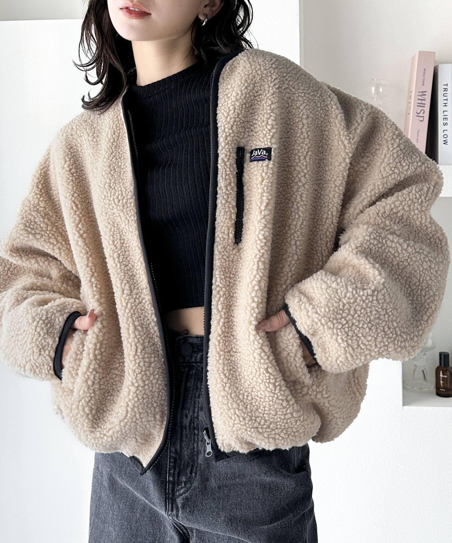 🇯🇵 日系品牌 JAVA 無領 2WAY 羊羔毛雙面外套 飛行外套 滑面 兩穿 滾邊 秋冬 保暖 / 預購
