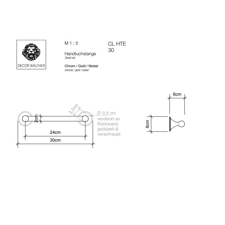 Décor Walther CL HTE30 (0510120) 300mm Towel Rail