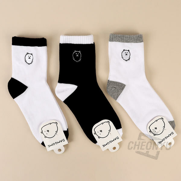 現貨｜韓國限定 白熊 拼色刺繡中筒襪