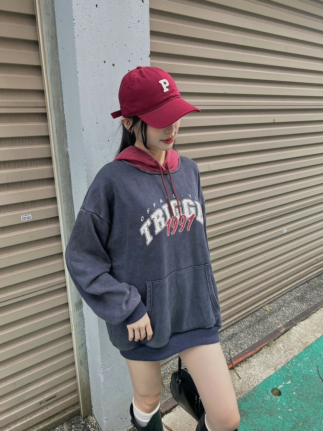 洗舊復古拚色帽T/二色