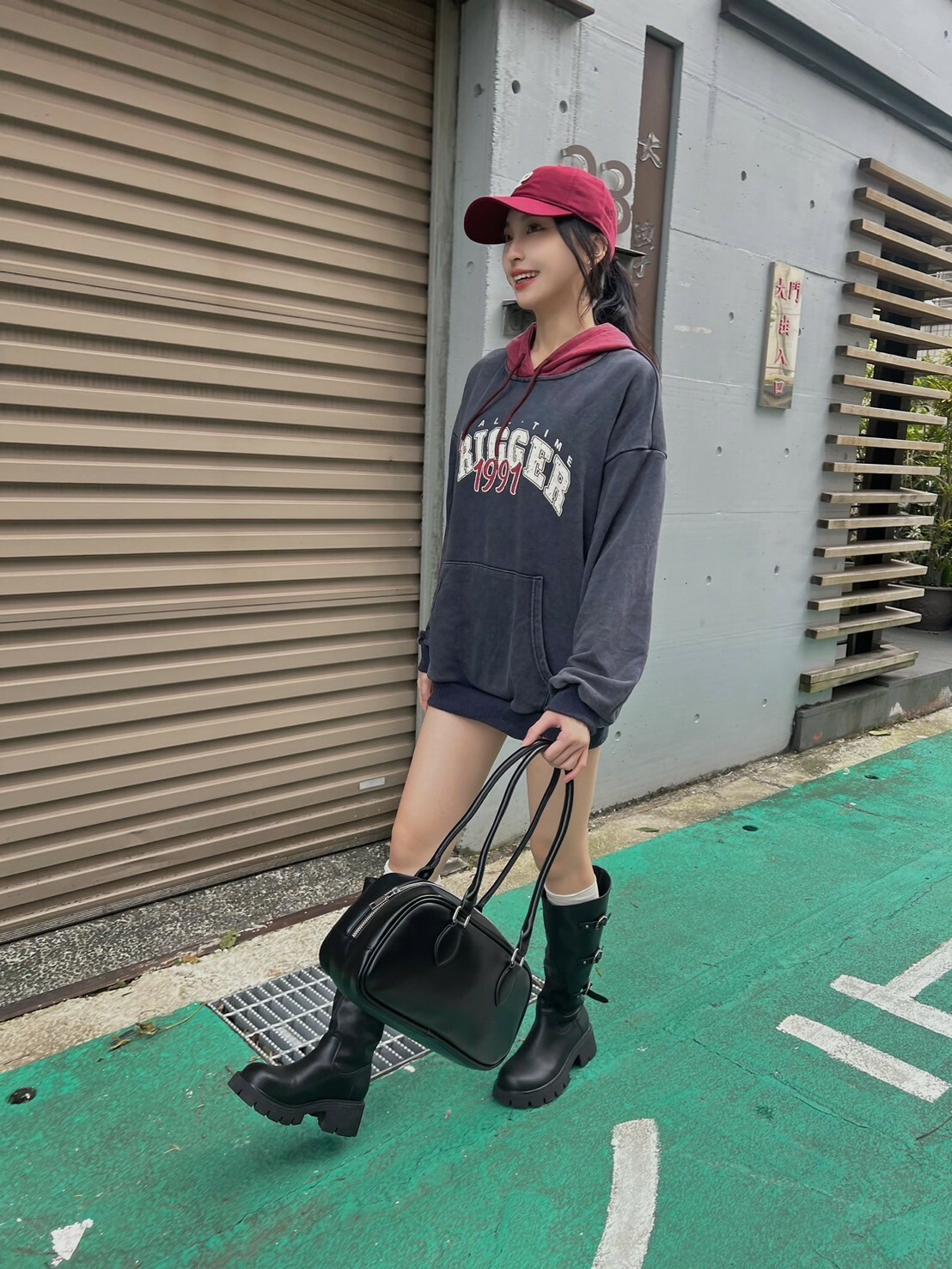 洗舊復古拚色帽T/二色