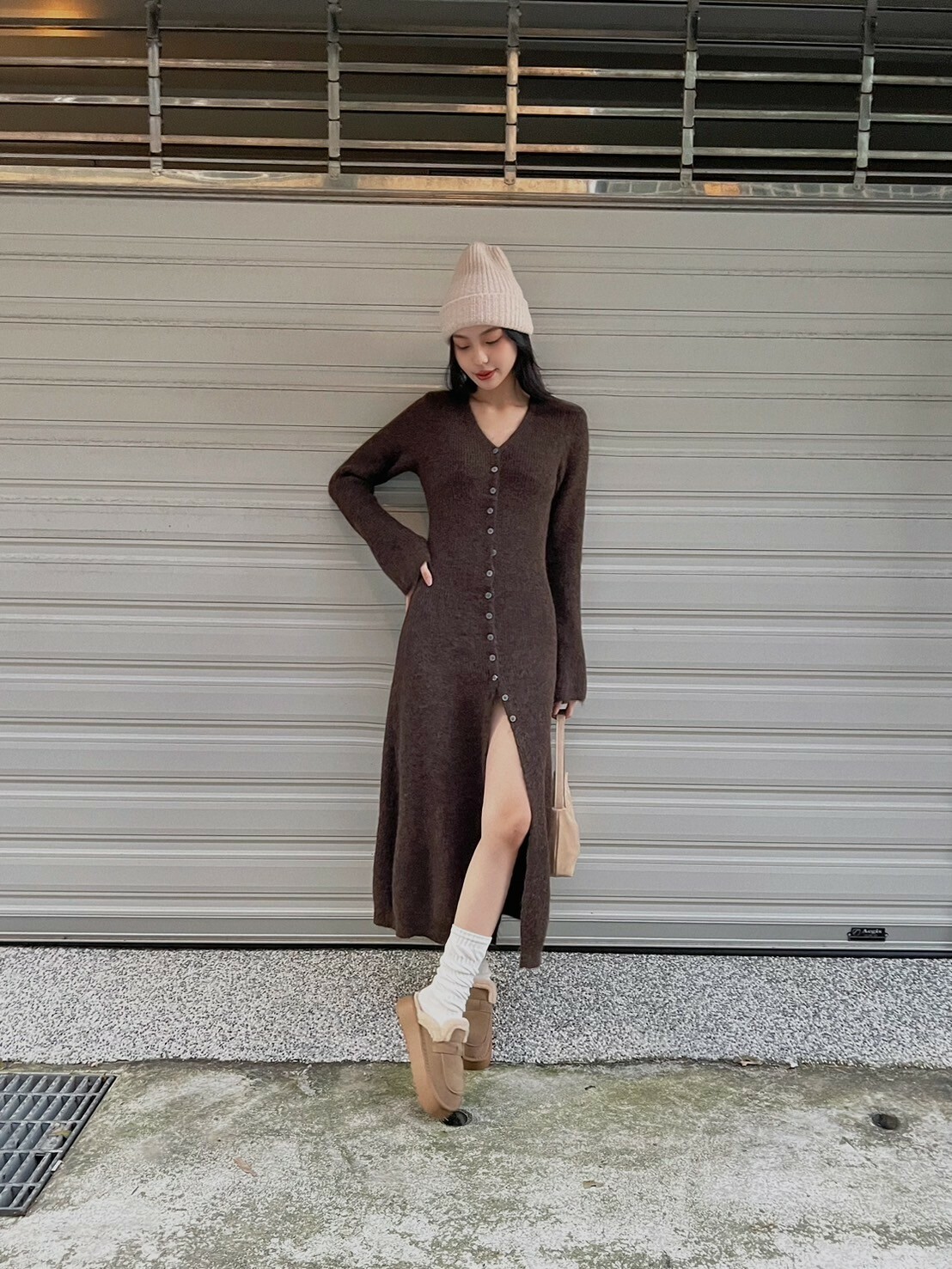 羊毛排扣針織洋裝/三色