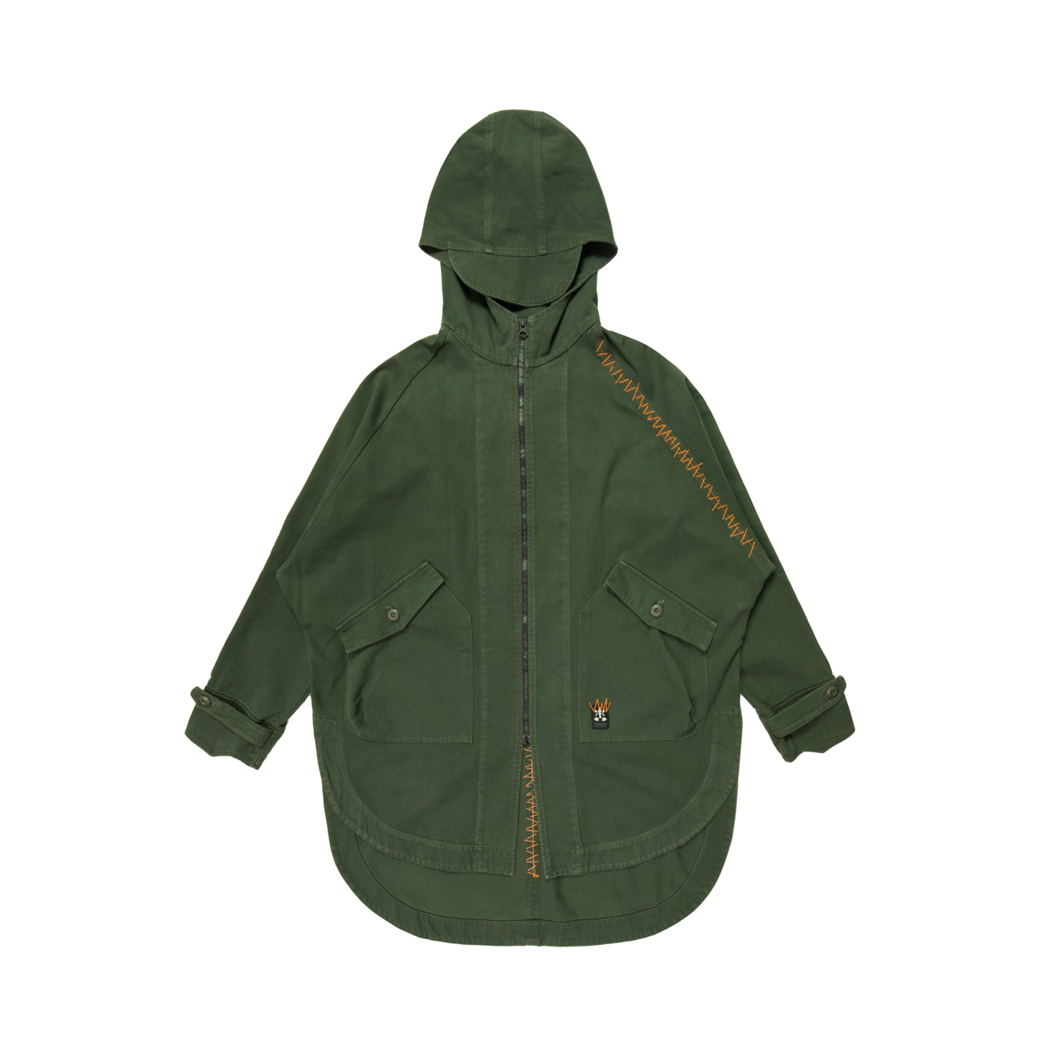縫合拼接撲面連帽風衣-陸軍綠
